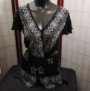 Band of Gypsies Black and White Floral Romper
